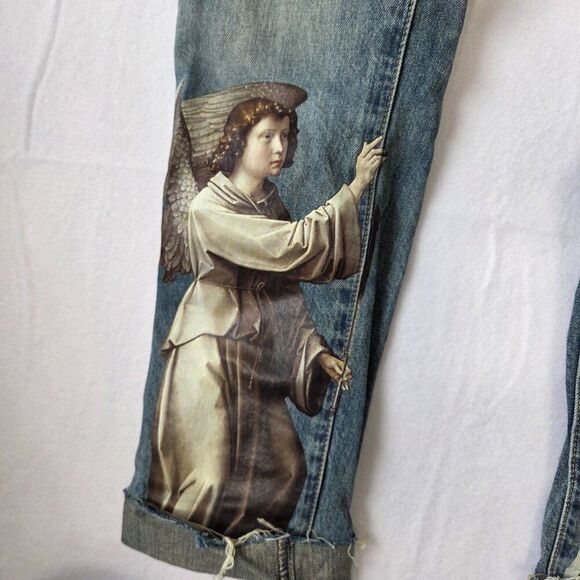 Mnml Angel Jeans Mens Size 28 Waist Streetwear Straight Leg Cuffed 100% Cotton - Picture 5 of 12